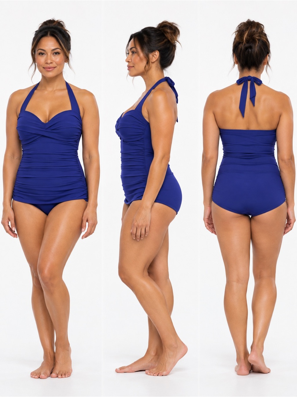 NWT Miraclesuit Caitlin One Piece Swimsuit Dark Purple Ruched Halter